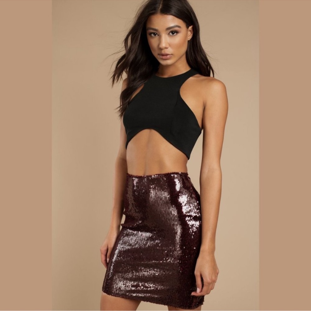 NWT Tobi Burgundy / Brown Sequin Midi Pencil Skirt Medium